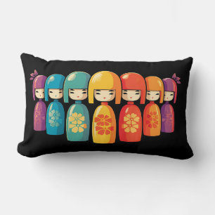 Schattige Kleurrijke Japanse Kokeshi Poppen Kussen