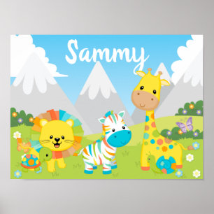 Schattige Kleurrijke Jungle Vrienden Kinderen Poster