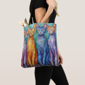 Schattige kleurrijke katten tote bag (Dichtbij)