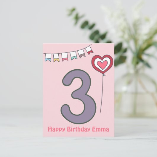 Schattige Kleurrijke Kinderen 3e Verjaardag Briefk Briefkaart (Staand voorkant)