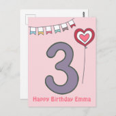 Schattige Kleurrijke Kinderen 3e Verjaardag Briefk Briefkaart (Voorkant / Achterkant)