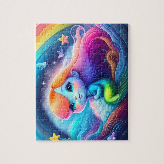 Schattige Kleurrijke Kleine Zeemeermin Legpuzzel (Verticaal)