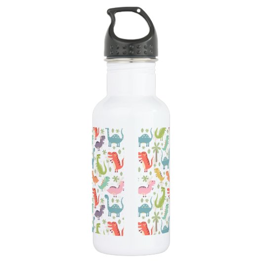 Schattige & Kleurrijke Koraal Dinosaurus Patroon K Waterfles (Achterkant)