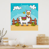 Schattige, Kleurrijke Lama Poster (Keuken)