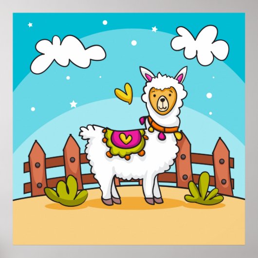 Schattige, Kleurrijke Lama Poster (Voorkant)