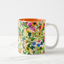 Schattige kleurrijke lente bloemen bloesem tweekleurige koffiemok