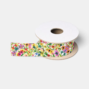 Schattige kleurrijke lente bloemen satijnen lint
