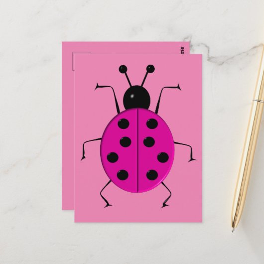 Schattige kleurrijke lieveheersbeestjes , geluksbr briefkaart (Voorkant / Achterkant in situ)