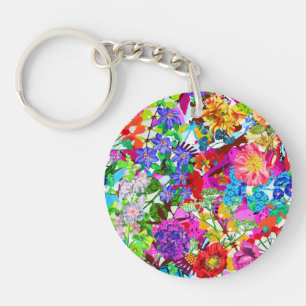 Schattige kleurrijke magische bloemen sleutelhanger