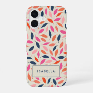 Schattige Kleurrijke Moderne Bladeren Roze Blauw P iPhone 16 Hoesje