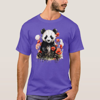 Schattige kleurrijke panda in een veld met wilde b t-shirt