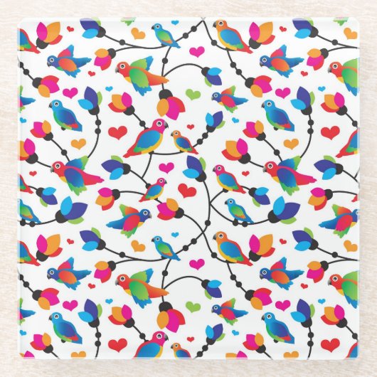 schattige, kleurrijke papegaaivogel glazen onderzetter (Voorkant)