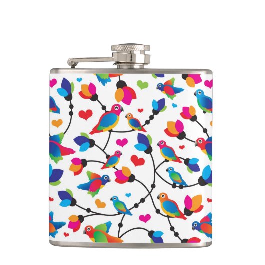 schattige, kleurrijke papegaaivogel heupfles (Voorkant)