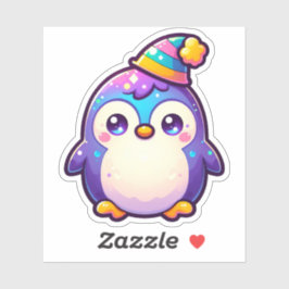 Schattige kleurrijke party pinguïn met een feestel sticker