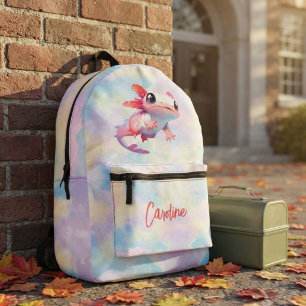 Schattige Kleurrijke Pastel Regenboog Axolotl Meis Bedrukte Rugzak