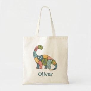 Schattige Kleurrijke Patchwork Dinosaurus Tote Bag
