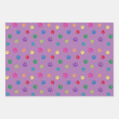 Schattige Kleurrijke Paw Prints Patroon Roze Blauw Inpakpapier Vel (Voorkant 3)