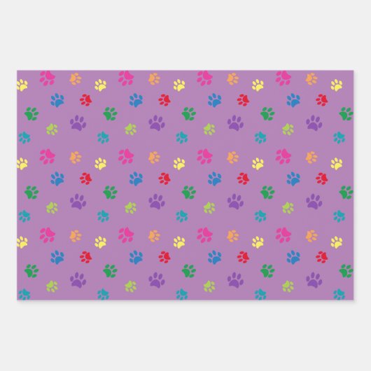 Schattige Kleurrijke Paw Prints Patroon Roze Blauw Inpakpapier Vel (Voorkant 3)