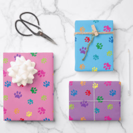 Schattige Kleurrijke Paw Prints Patroon Roze Blauw Inpakpapier Vel