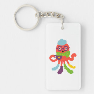 Schattige kleurrijke pixelachtige zieke octopus sleutelhanger