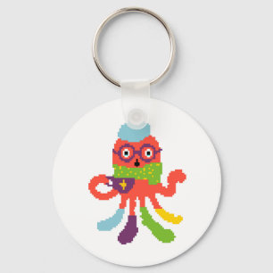 Schattige kleurrijke pixelachtige zieke octopus sleutelhanger