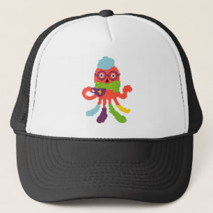 Schattige kleurrijke pixelachtige zieke octopus trucker pet