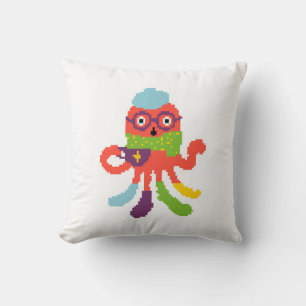 Schattige kleurrijke pixeled zieke octopus kussen
