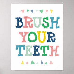 Schattige Kleurrijke Poets Tanden Leuk Kinderen Ba Poster