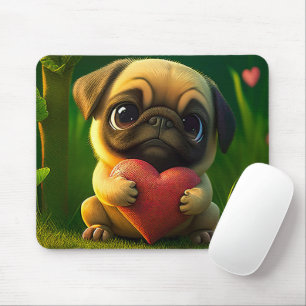 Schattige Kleurrijke Pug Hond Puppy met een Hart Muismat
