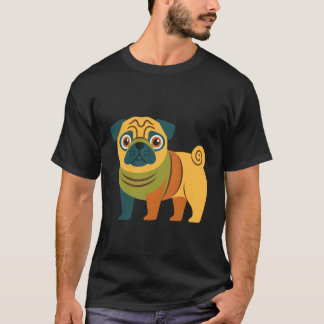 Schattige Kleurrijke Pug Illustratie Funny Dog Lov T-shirt