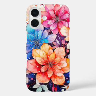Schattige Kleurrijke Retro Bloem Kunst iPhone 16 Hoesje