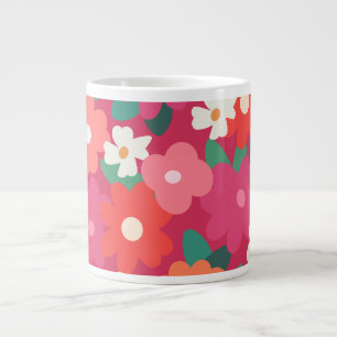 Schattige Kleurrijke Retro Bloemen Grote Koffiekop