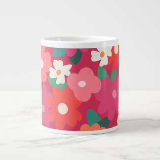 Schattige Kleurrijke Retro Bloemen         Grote Koffiekop