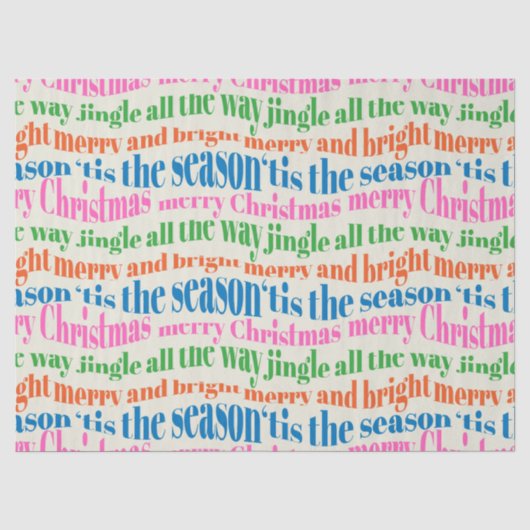 Schattige Kleurrijke Retro Kerst Script Decoupage Tissuepapier (Voorkant)