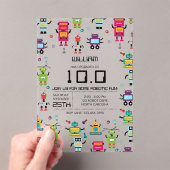 Schattige Kleurrijke Robot Kinder Robots Verjaarda Acryl Uitnodigingen (Insitu (Draagbaar))