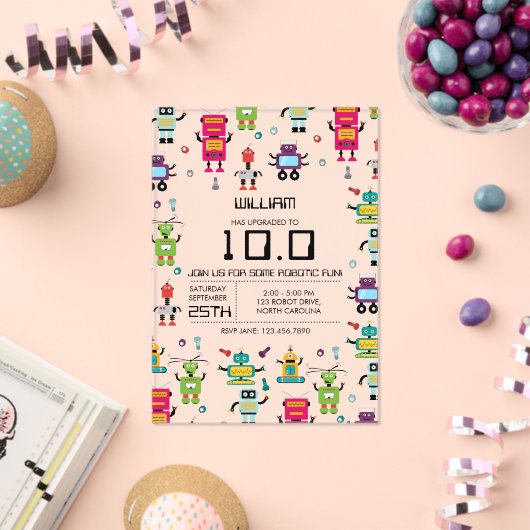 Schattige Kleurrijke Robot Kinder Robots Verjaarda Acryl Uitnodigingen (Insitu (Viering))