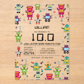 Schattige Kleurrijke Robot Kinder Robots Verjaarda Acryl Uitnodigingen (Voorkant)