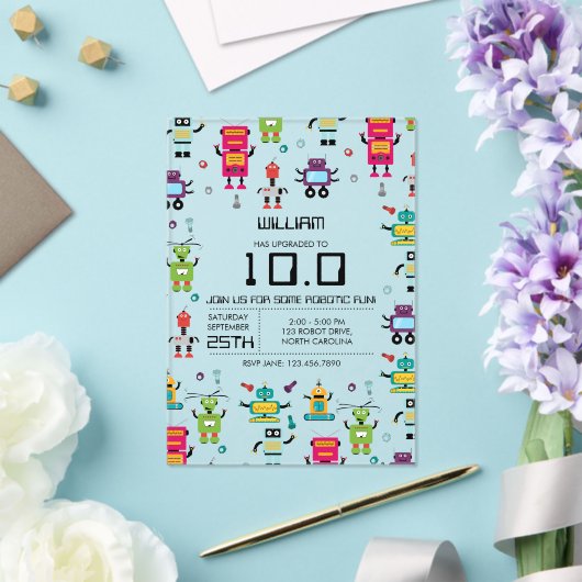 Schattige Kleurrijke Robot Kinder Robots Verjaarda Acryl Uitnodigingen (Insitu (Huwelijk))
