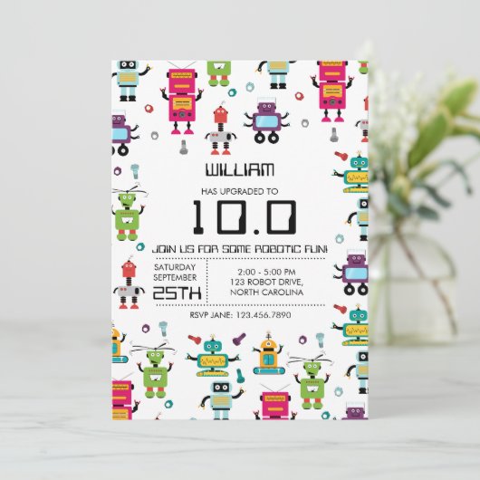 Schattige Kleurrijke Robot Kinder Robots Verjaarda Kaart (Staand voorkant)