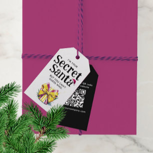 Schattige Kleurrijke Secret Santa Hoed QR Code Wat Cadeaulabel