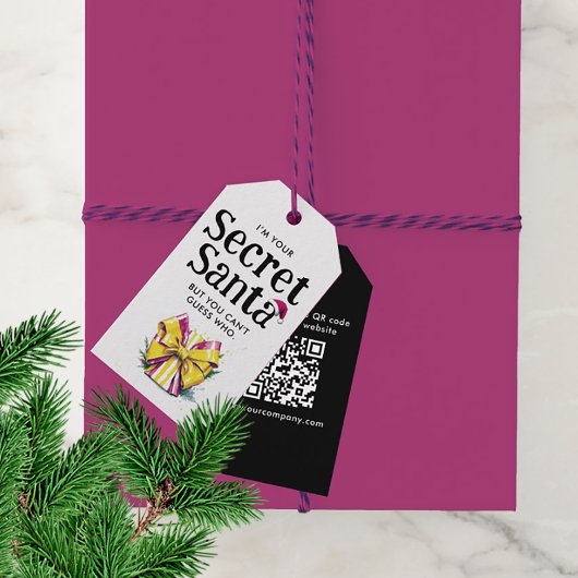 Schattige Kleurrijke Secret Santa Hoed QR Code Wat Cadeaulabel