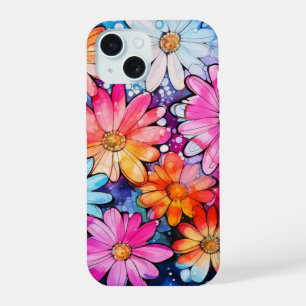 Schattige Kleurrijke Vintage Bloem Kunst iPhone 15 Case