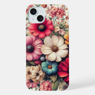 Schattige Kleurrijke Vintage Bloemcollage iPhone 15 Plus Case