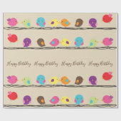 schattige kleurrijke vogels op touwpatroon cadeaupapier (Vlak)