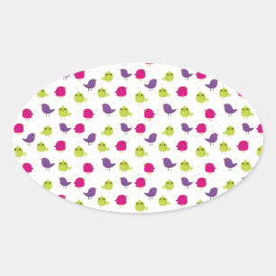 Schattige kleurrijke vogels ovale sticker