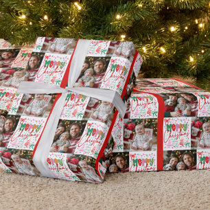 Schattige Kleurrijke Vrolijke Kerst 2 Foto Raster Cadeaupapier