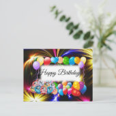 Schattige, kleurrijke vuurwerk, ballonnen, verjaar briefkaart (Staand voorkant)