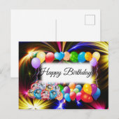 Schattige, kleurrijke vuurwerk, ballonnen, verjaar briefkaart (Voorkant / Achterkant)