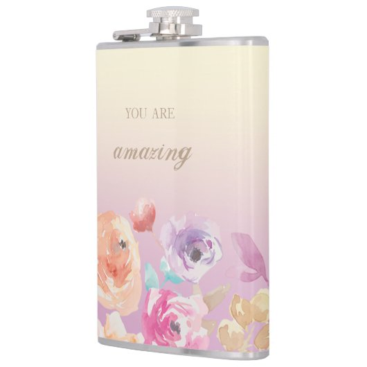 Schattige kleurrijke Waterverf Flowers Heupfles (Links)