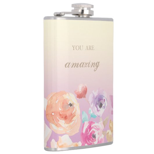 Schattige kleurrijke Waterverf Flowers Heupfles (Rechts)